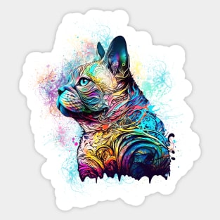 Colorful cute watercolor cat, tattoo, rainbow color, colored, psychedelic Sticker